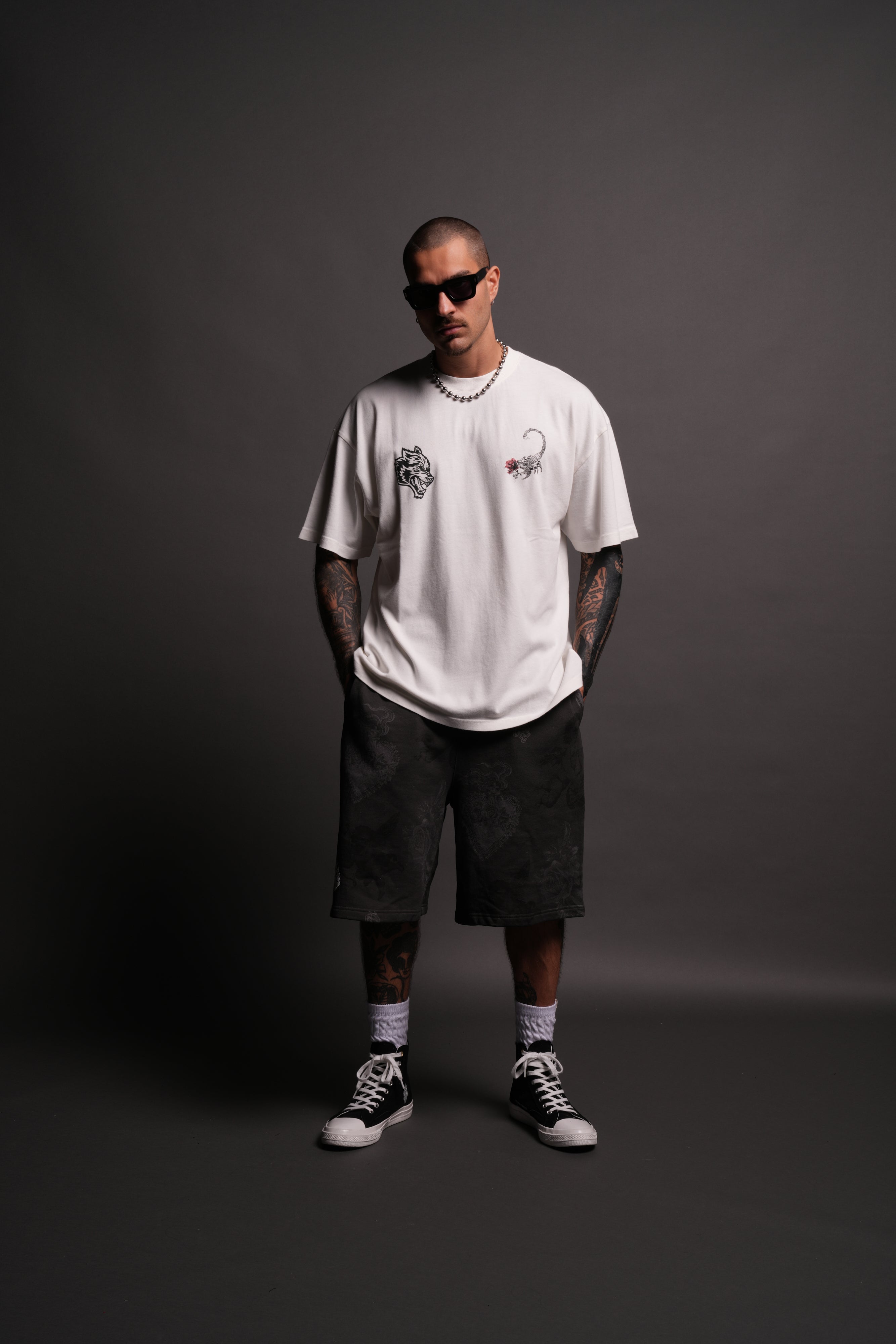 Scorpion Rose "Premium" Oversized Tee in Cream