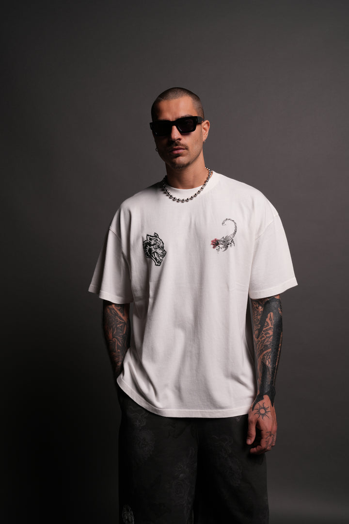 Scorpion Rose "Premium" Oversized Tee in Cream