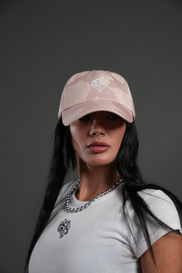 Wolf Head Forever Dad Hat V2 in Blush Vintage Woodland Camo