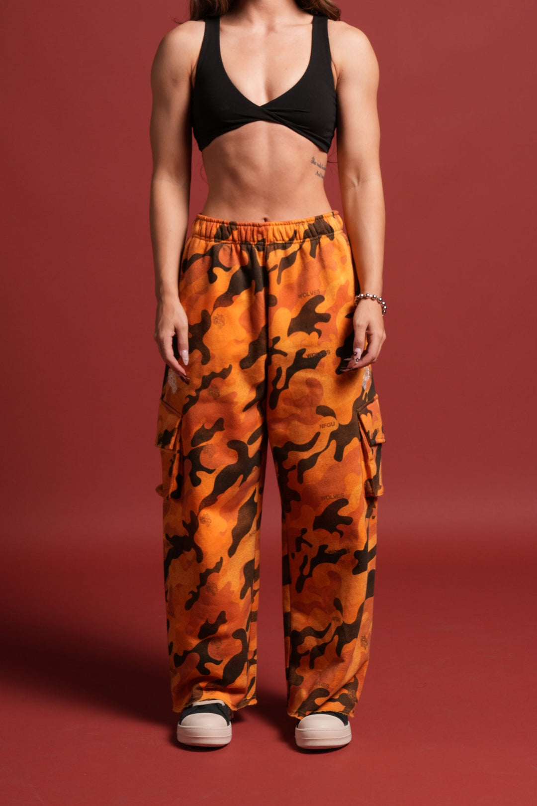 Y2Kulture Durst Cargo Sweats in DSVD Orange Camo
