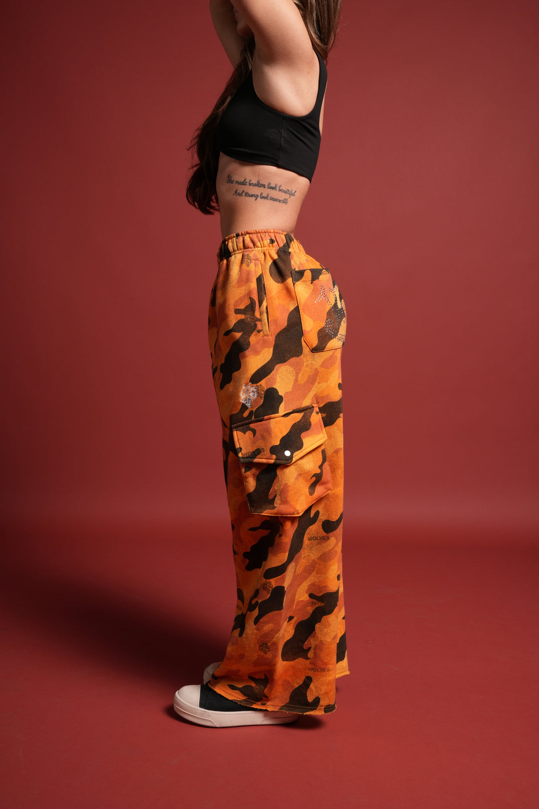 Y2Kulture Durst Cargo Sweats in DSVD Orange Camo