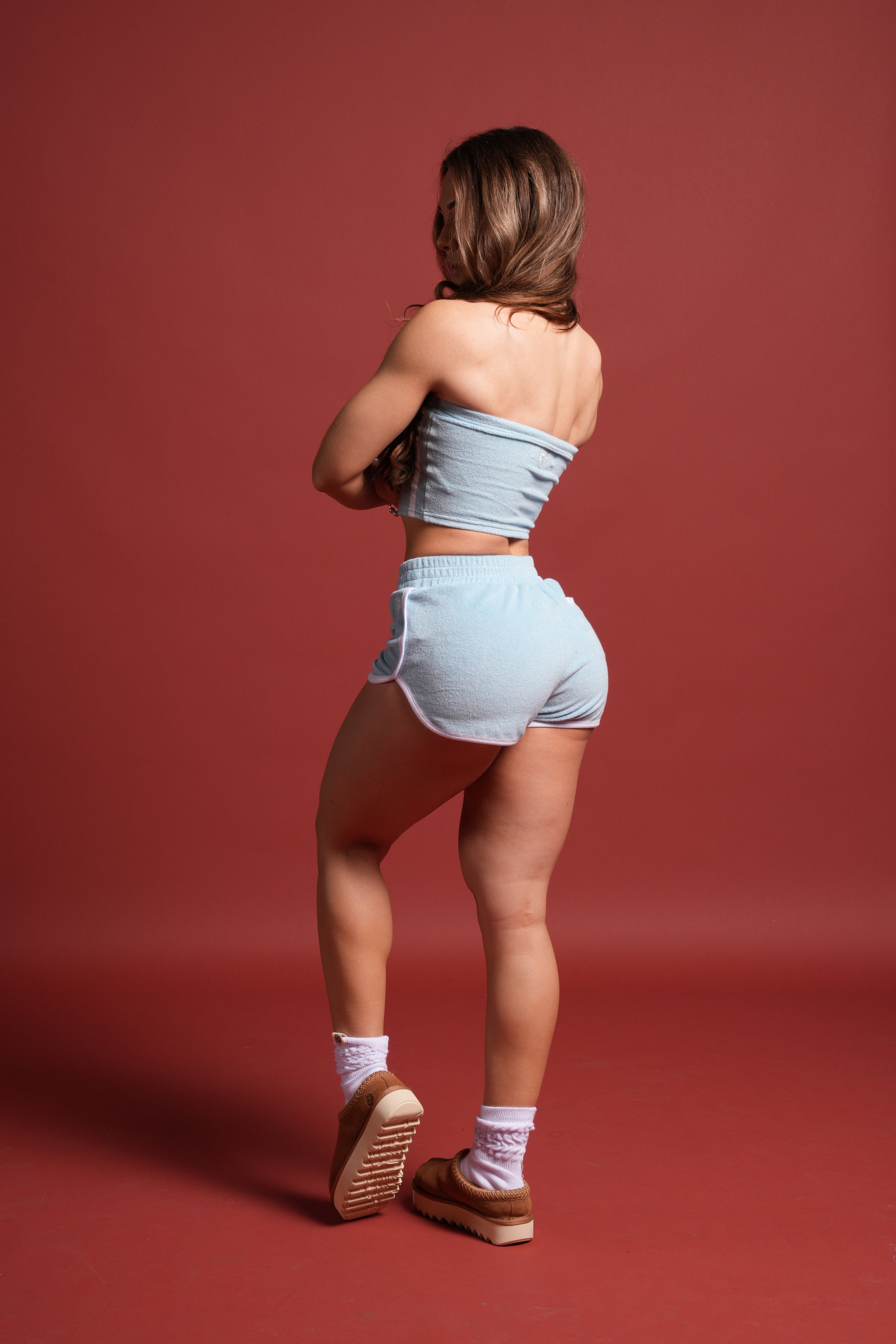 Dual Wolf Tia Track Shorts in Baby Blue