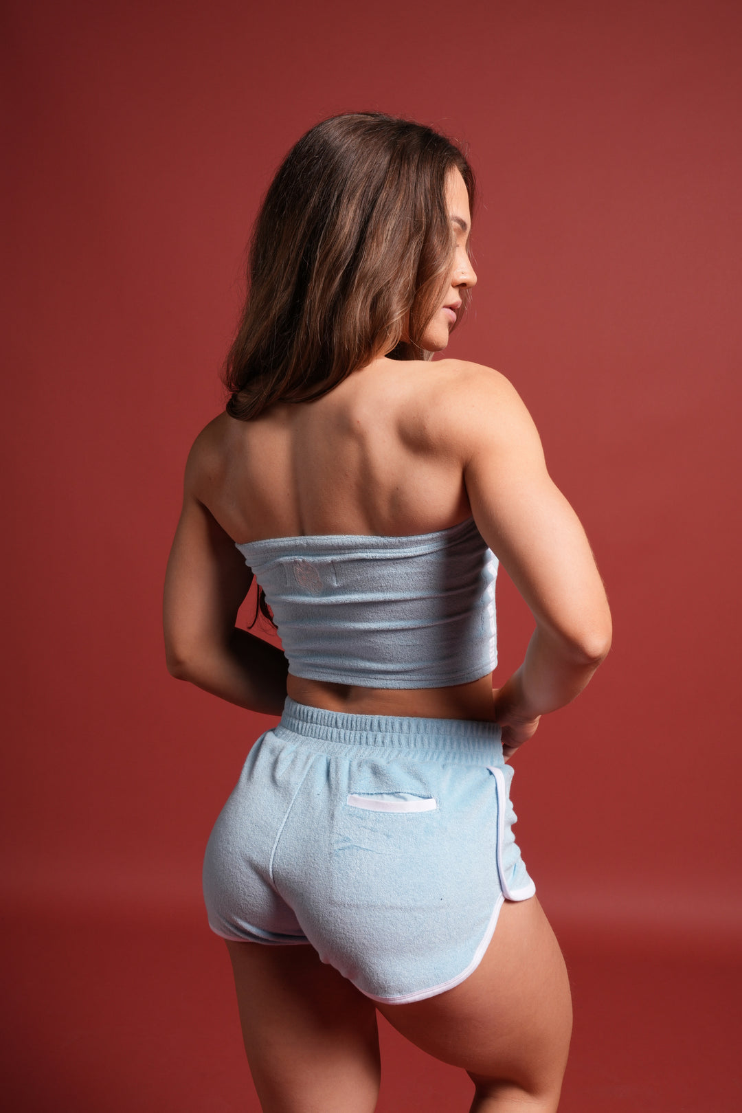 Dual Wolf Tia Track Shorts in Baby Blue