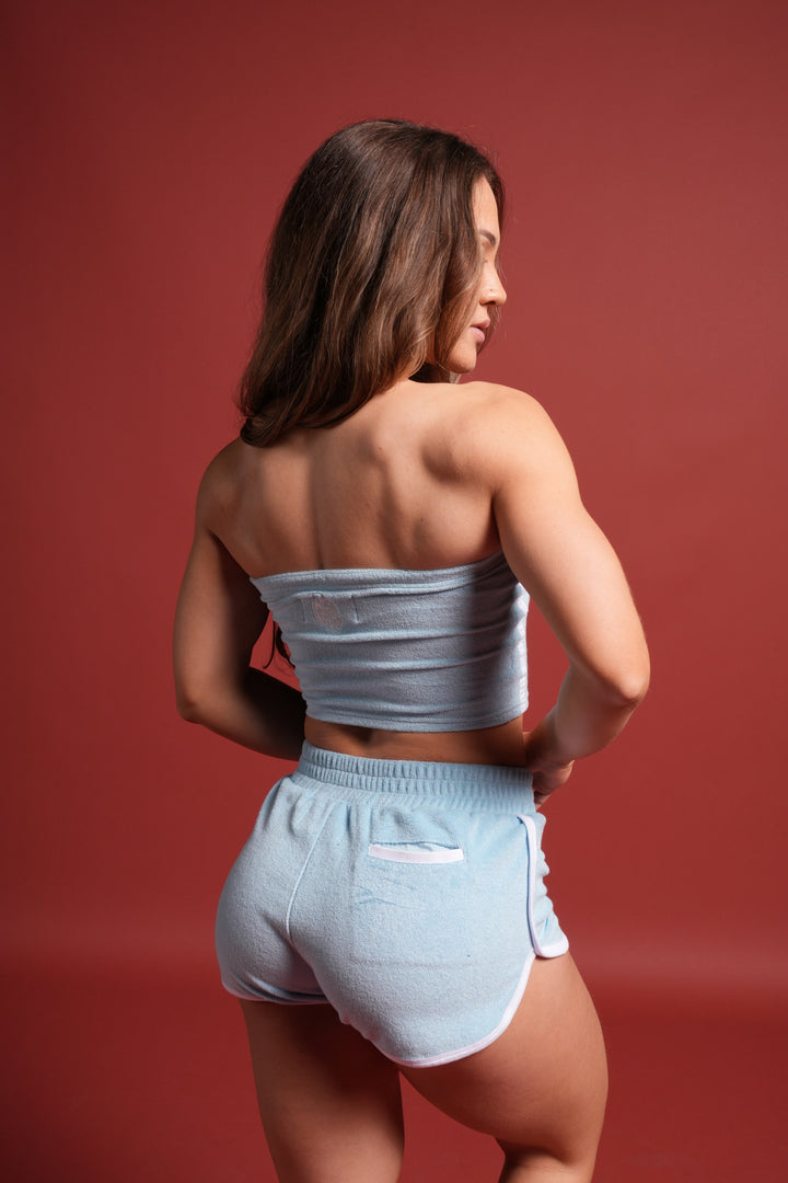 Dual Wolf Tia Track Shorts in Baby Blue