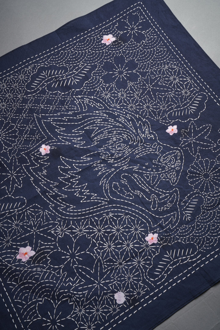 Sashiko Waves Bandana in Royal Navy