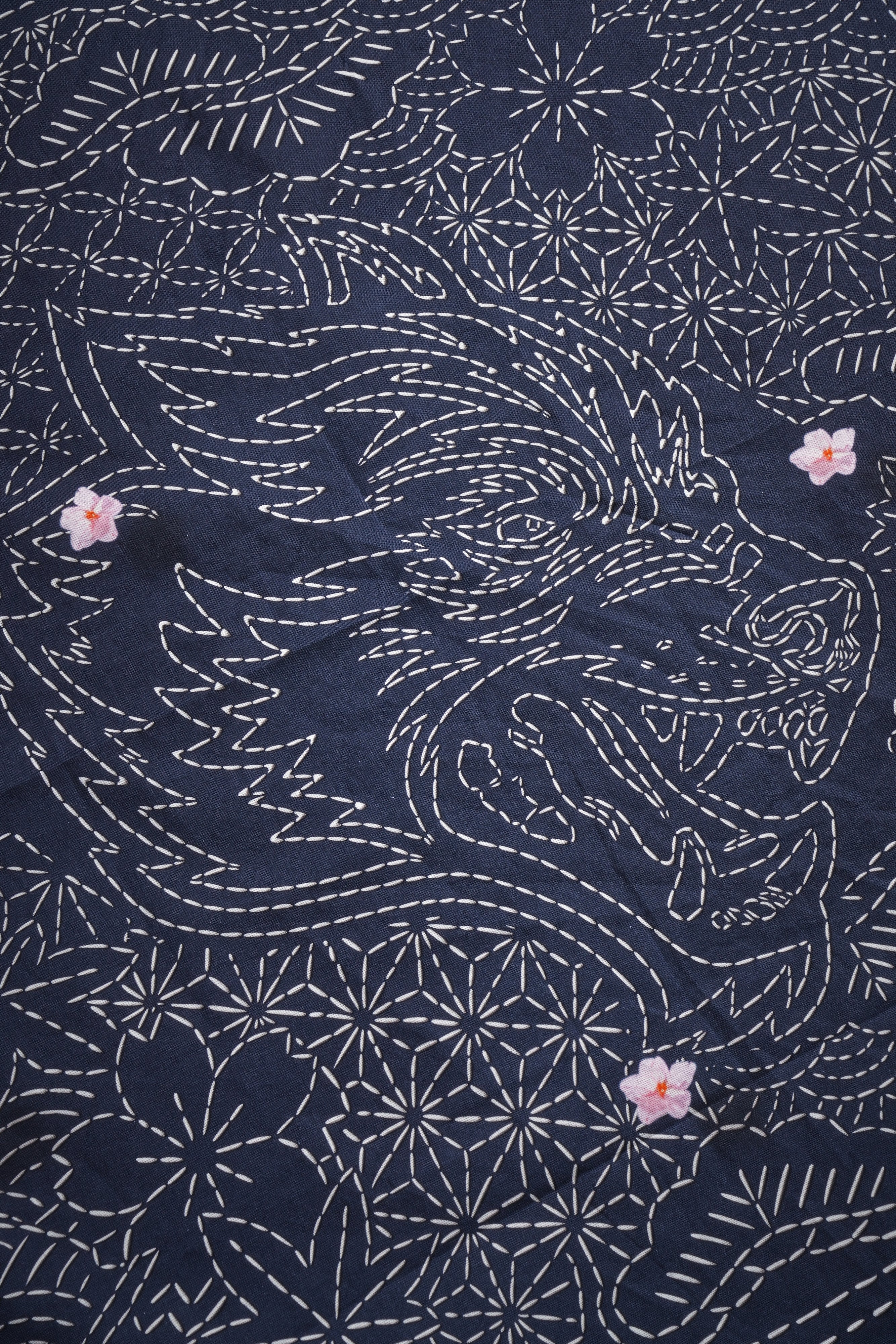 Sashiko Waves Bandana in Royal Navy