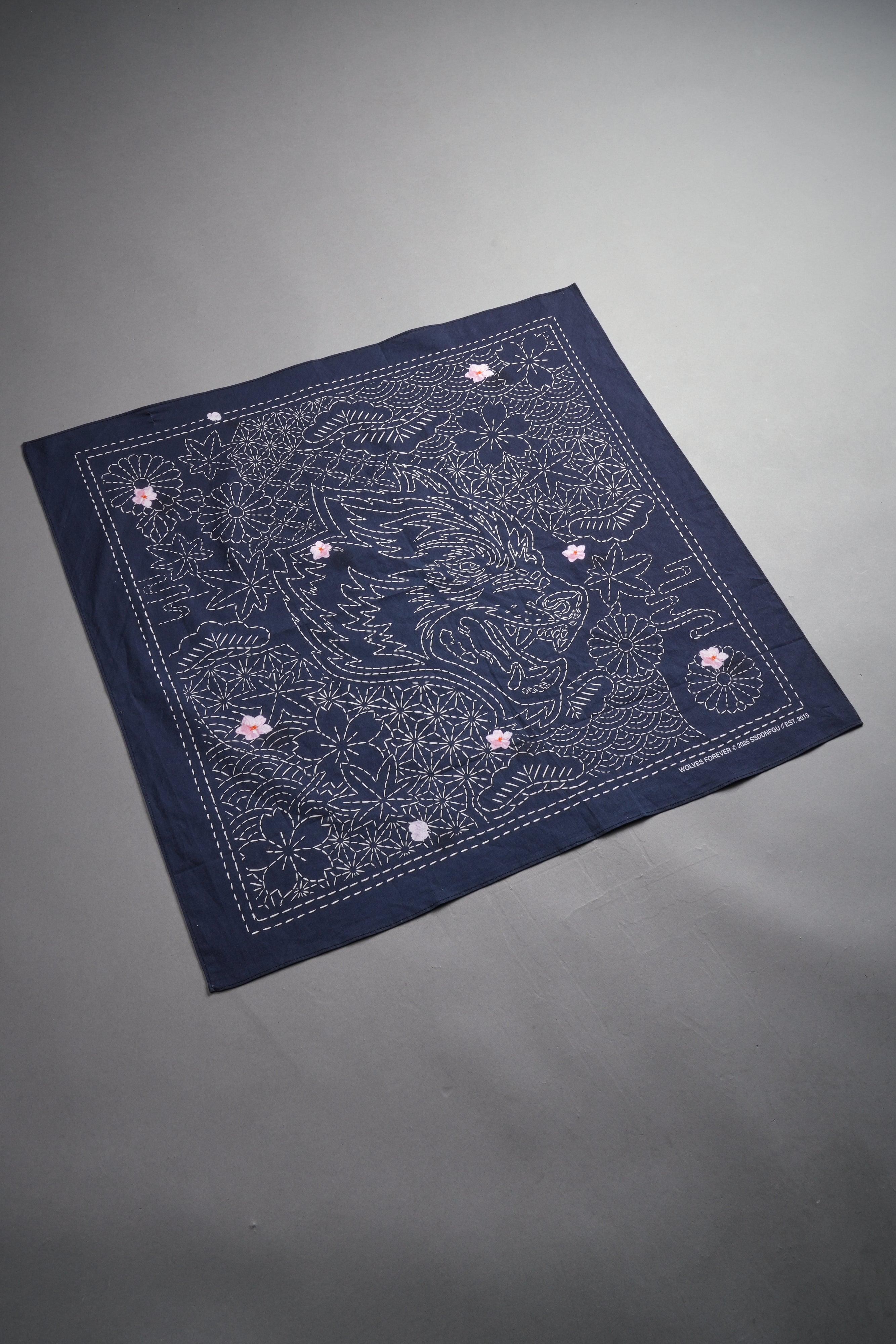 Sashiko Waves Bandana in Royal Navy