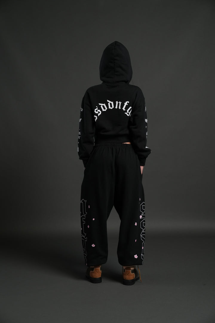FRVR in the Stars "Sage" Cropped Zip Hoodie in Black