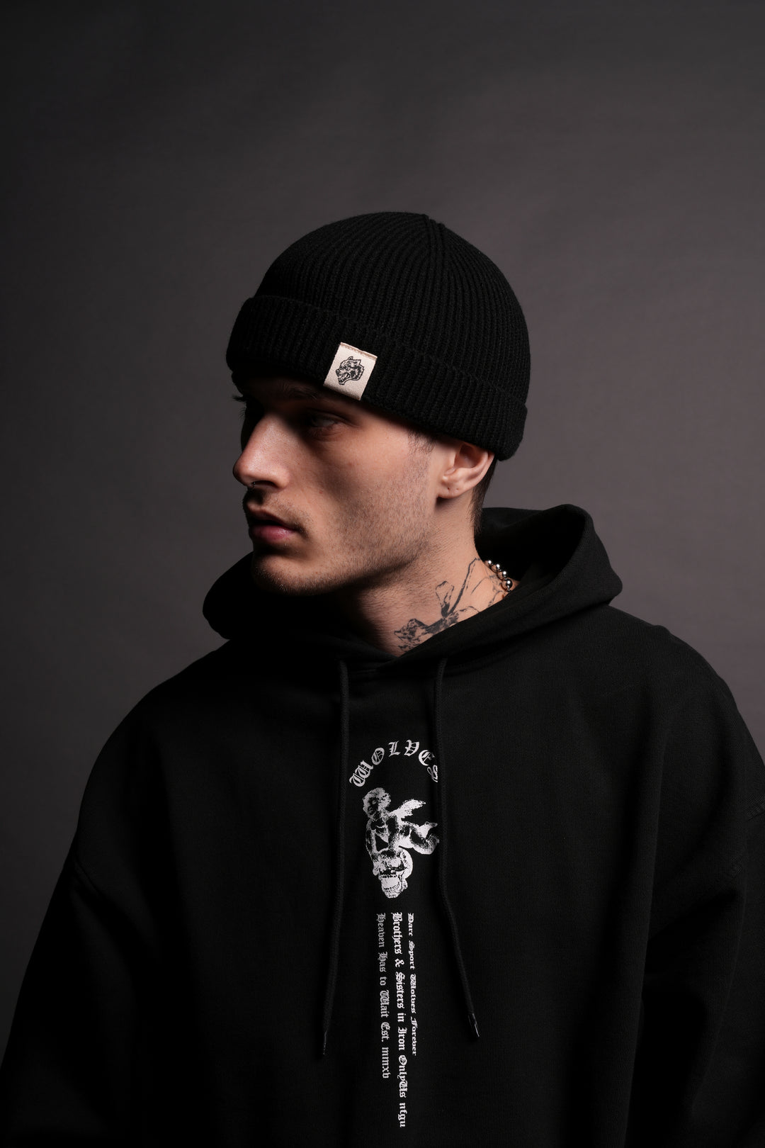 Wolf Patch V2 Beanie in Black