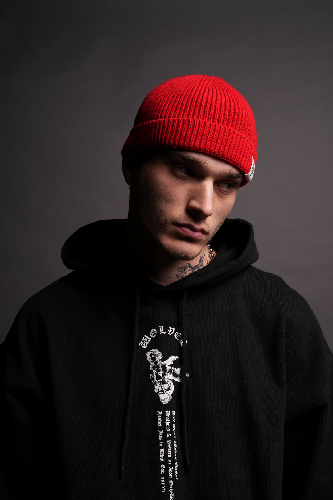 Wolf Patch V2 Beanie in Roman Red