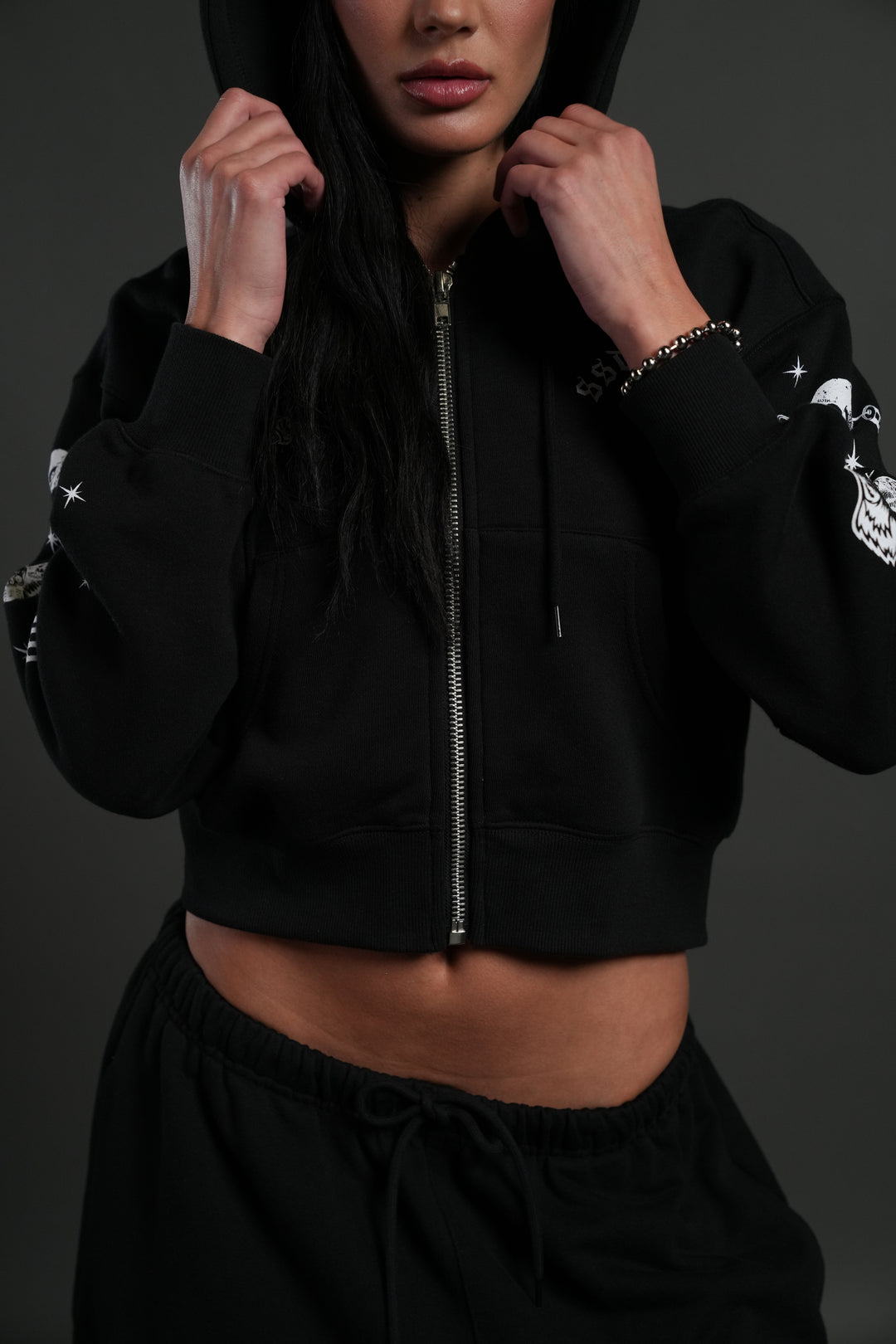 FRVR in the Stars "Sage" Cropped Zip Hoodie in Black