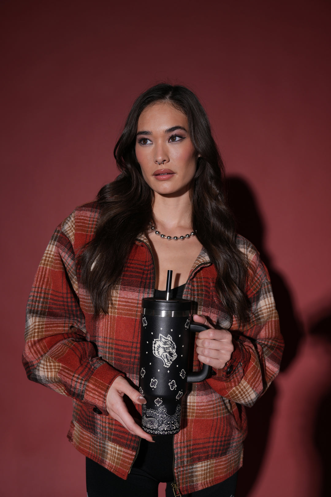 Western Wolf Travel Tumbler in Black