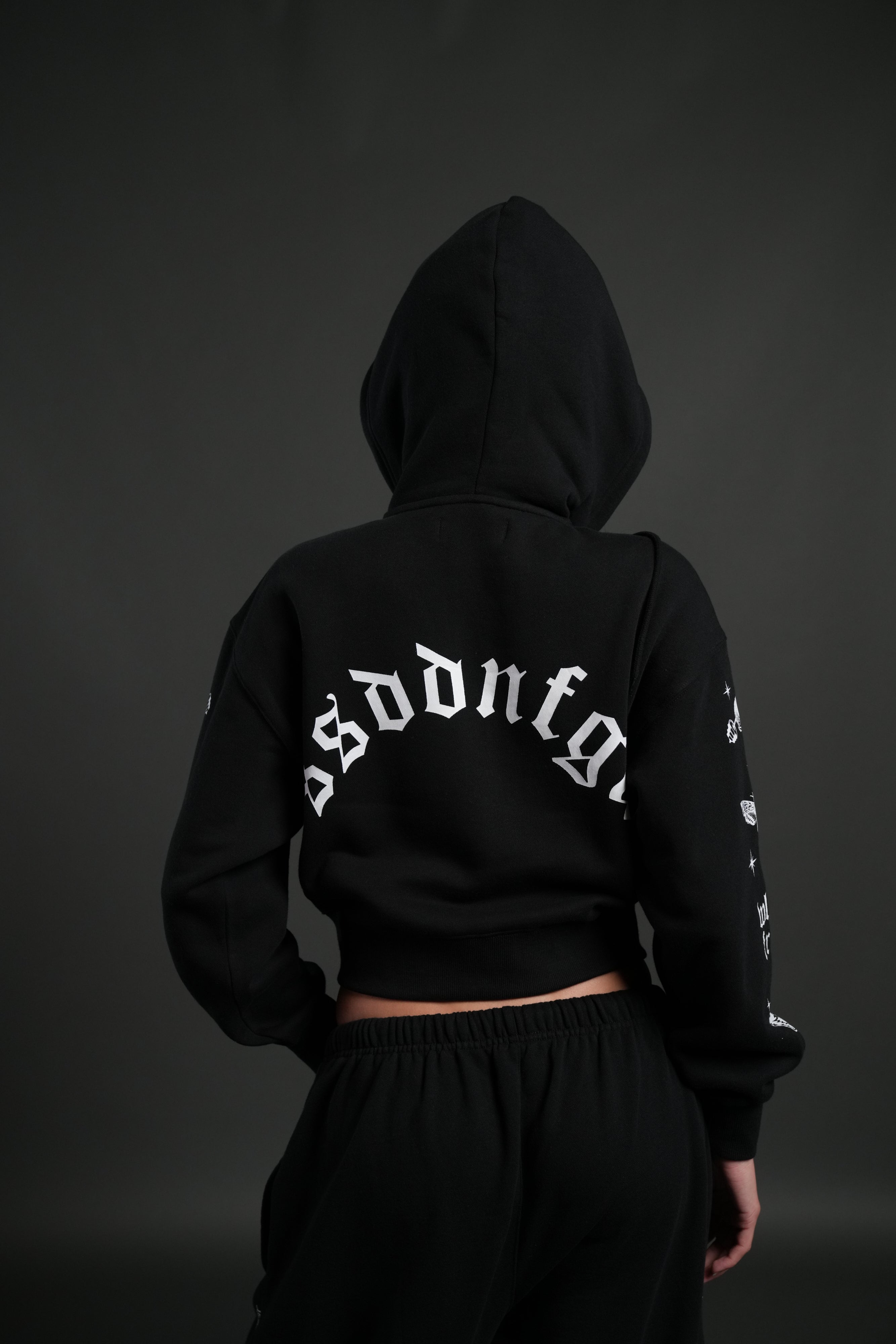 FRVR in the Stars "Sage" Cropped Zip Hoodie in Black