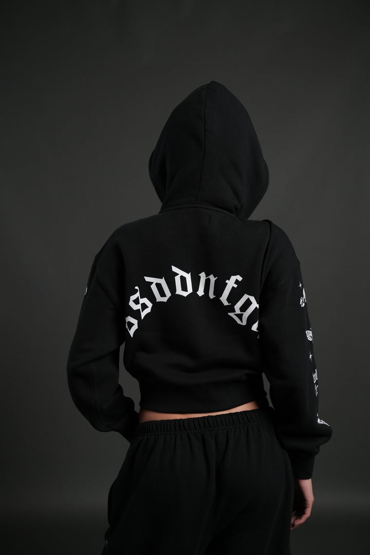 FRVR in the Stars "Sage" Cropped Zip Hoodie in Black