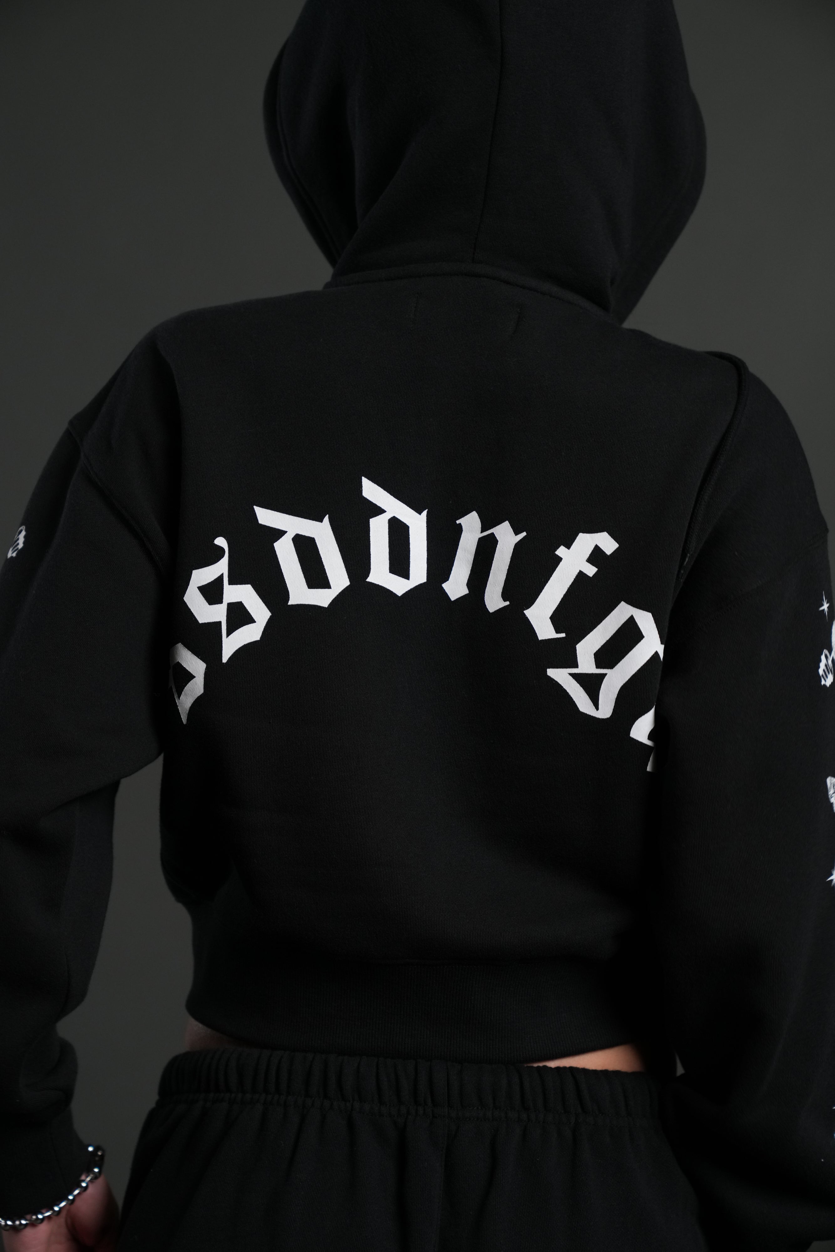 FRVR in the Stars "Sage" Cropped Zip Hoodie in Black