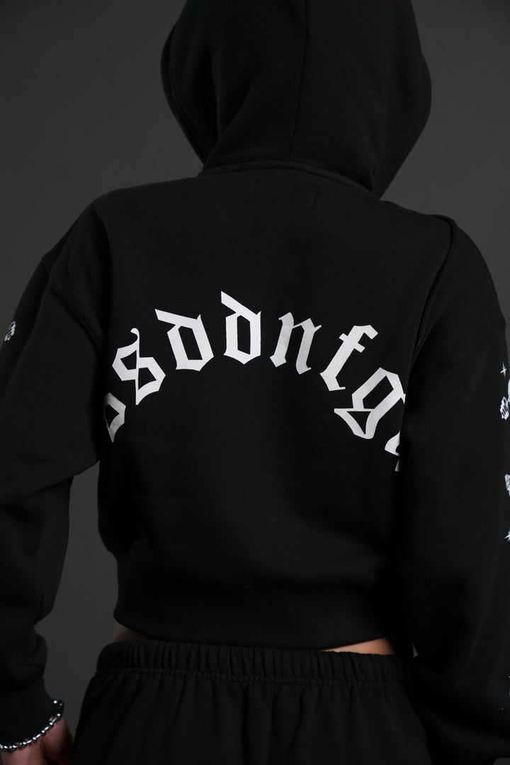 FRVR in the Stars "Sage" Cropped Zip Hoodie in Black