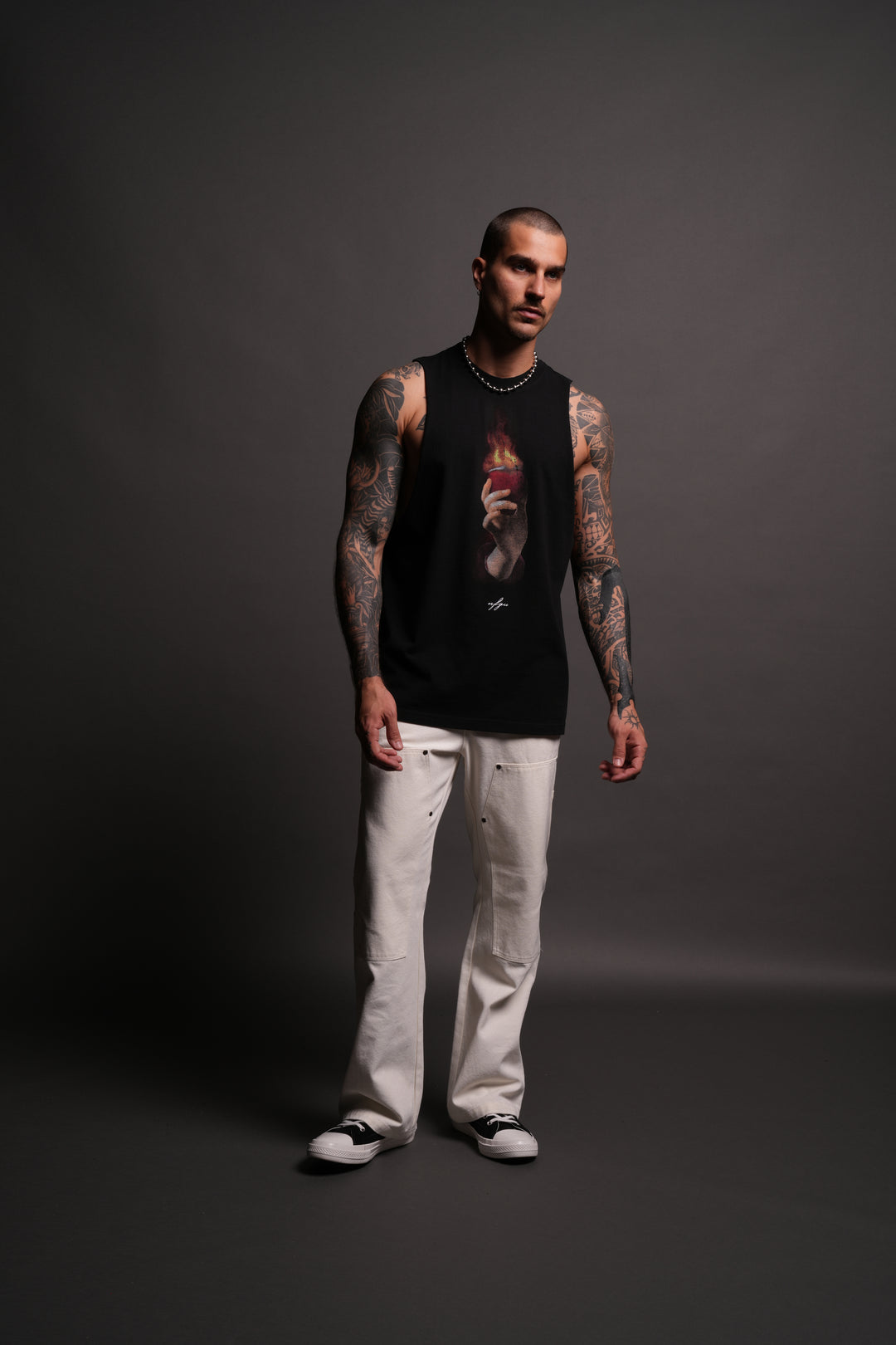 Corazon Sagrado Grunge "Tommy" Muscle Tee in Black