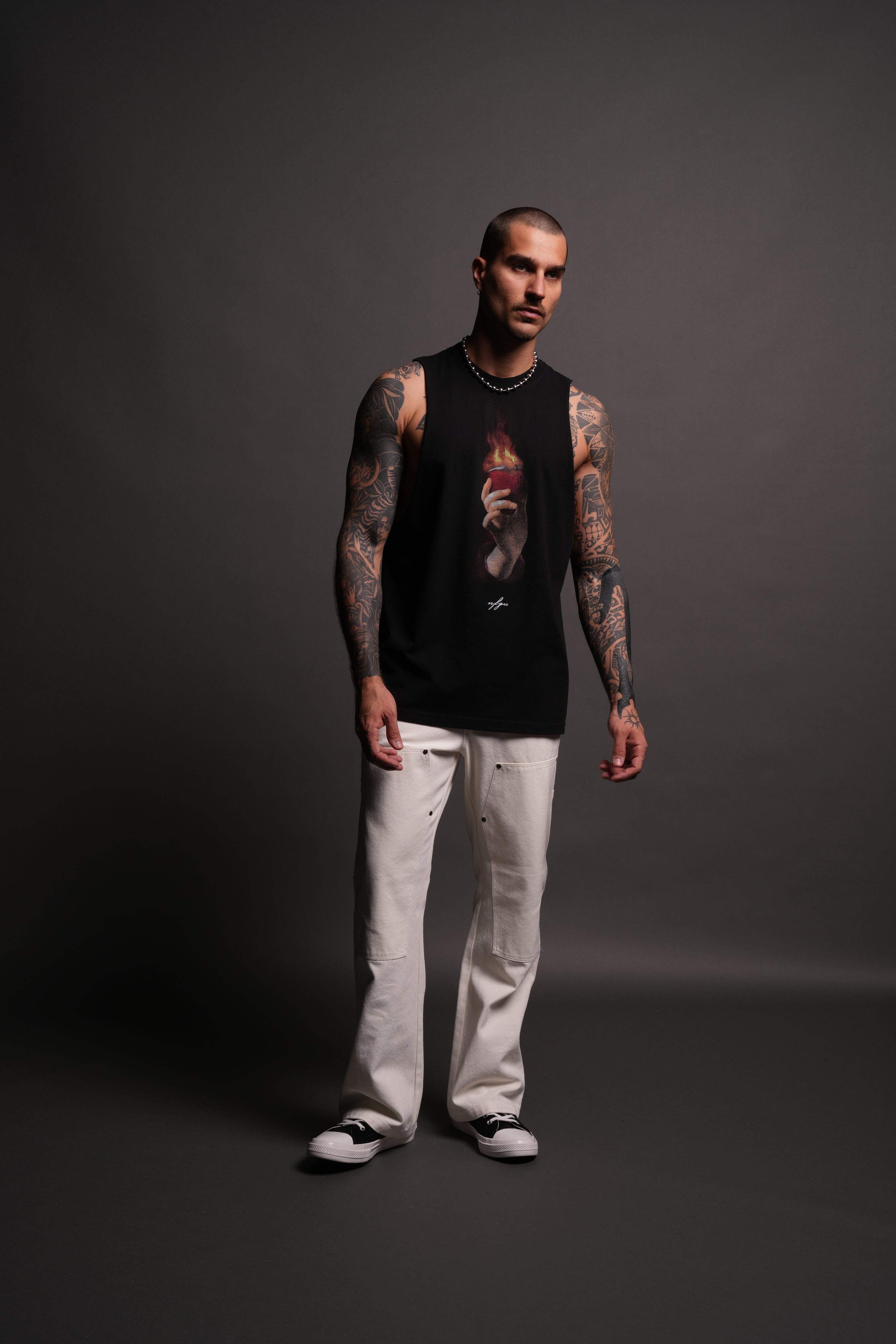 Corazon Sagrado Grunge "Tommy" Muscle Tee in Black