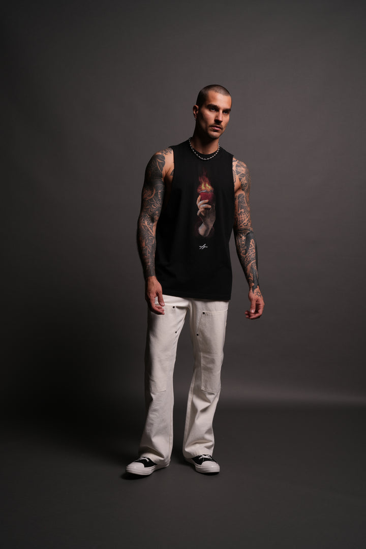 Corazon Sagrado Grunge "Tommy" Muscle Tee in Black