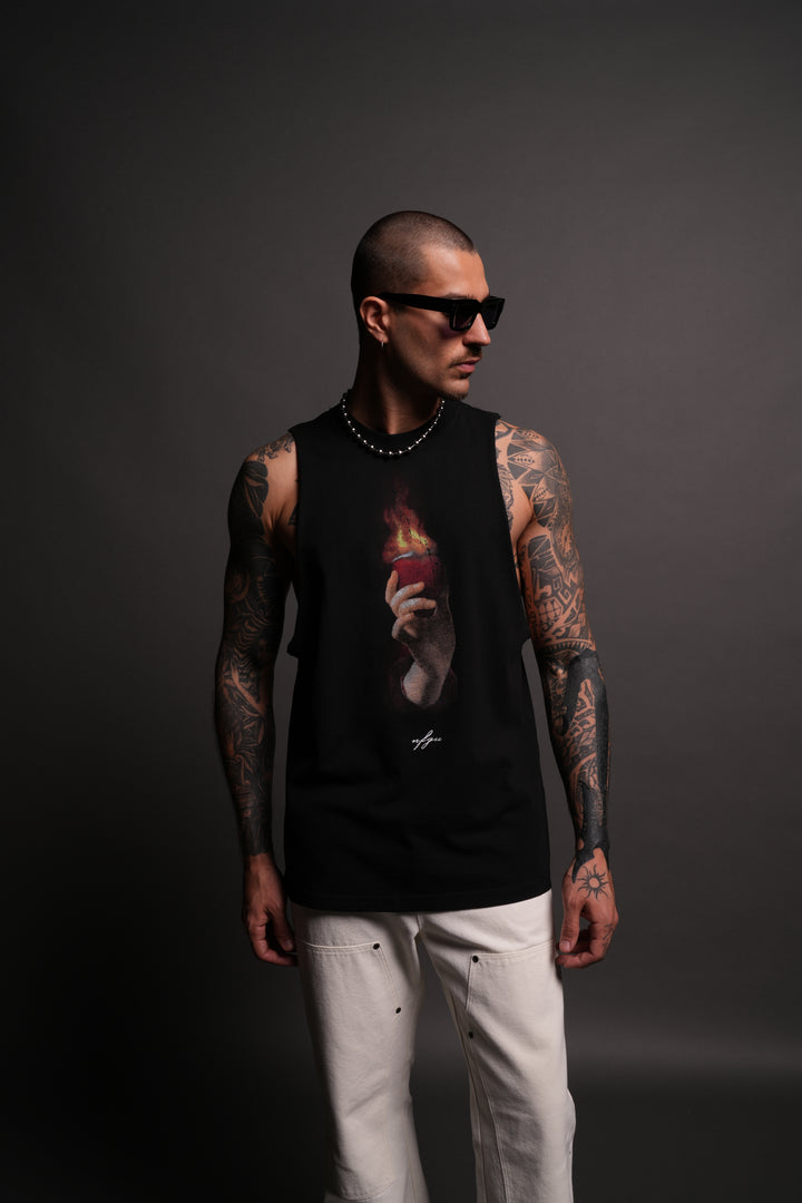 Corazon Sagrado Grunge "Tommy" Muscle Tee in Black