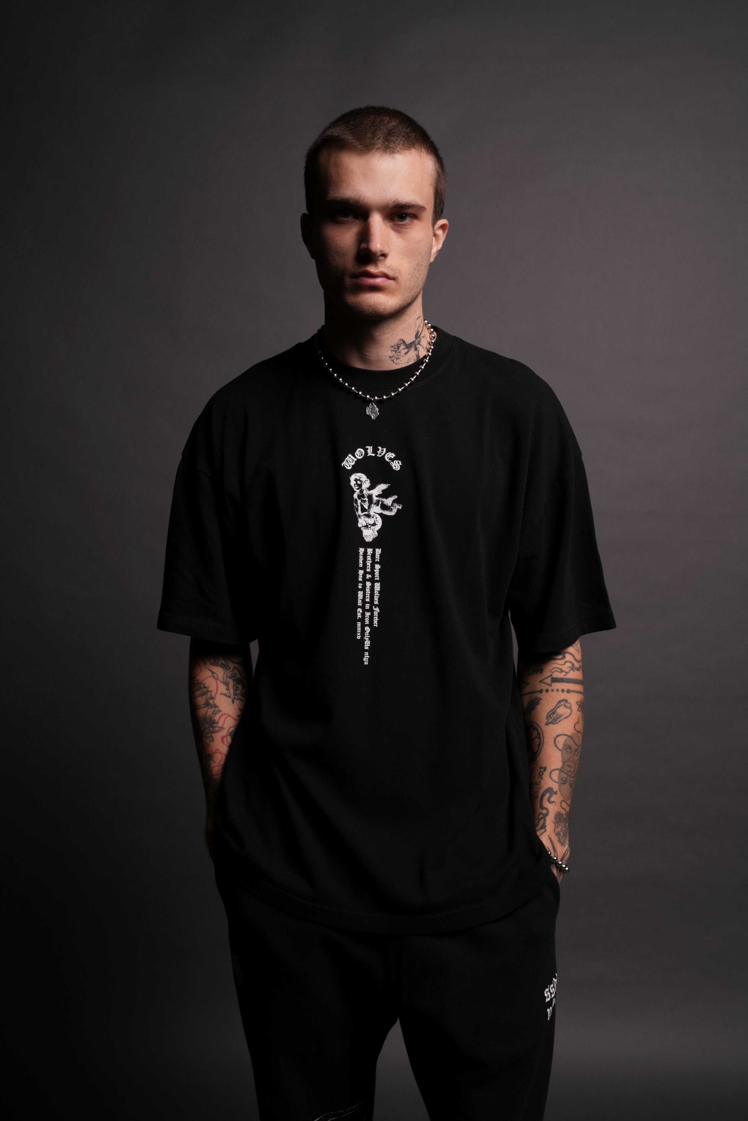 Guardian Cherub "Premium" Oversized Unisex Tee in Black