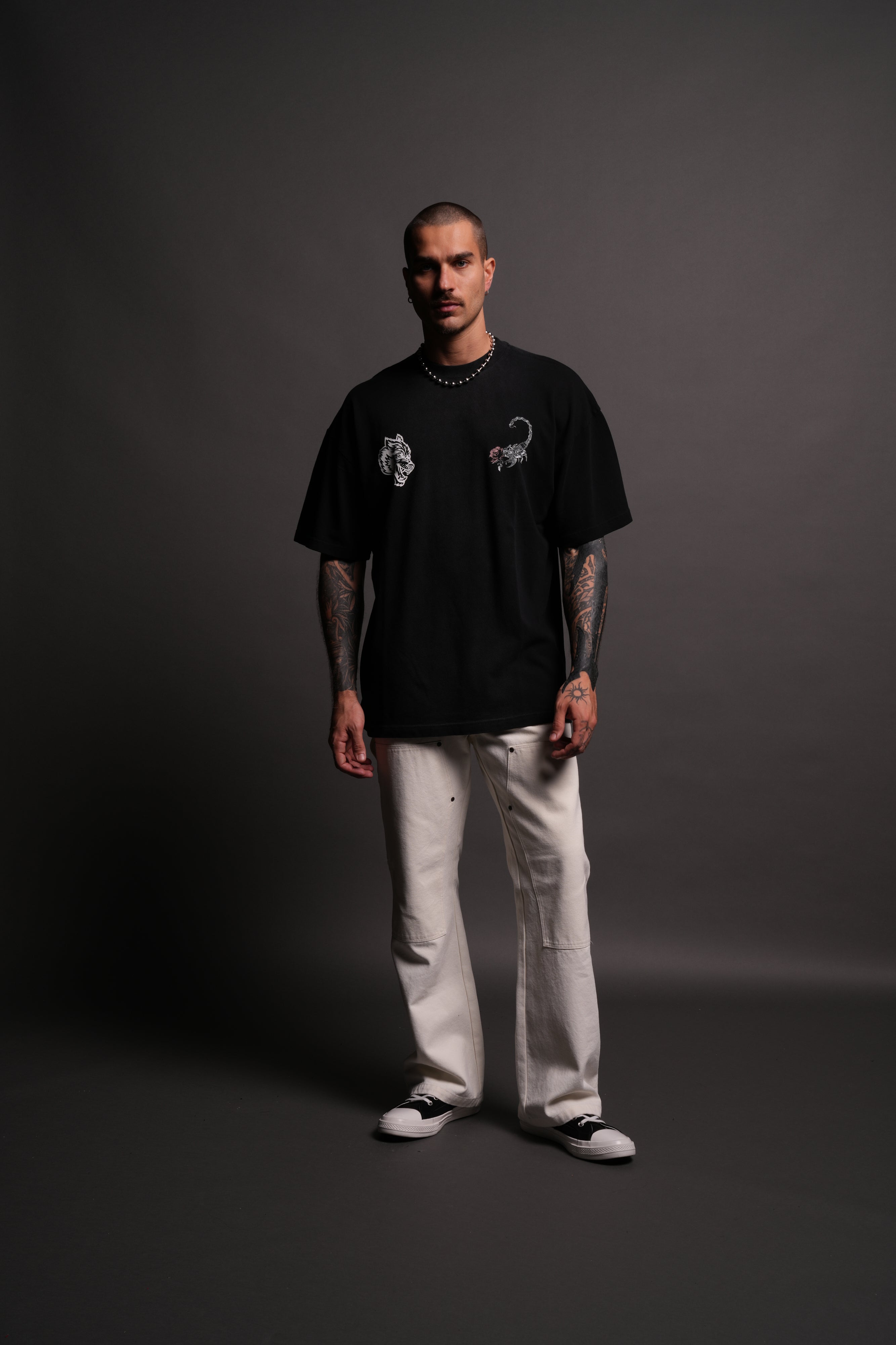 Scorpion Rose "Premium" Oversized Tee in Black Spine Sun Fade