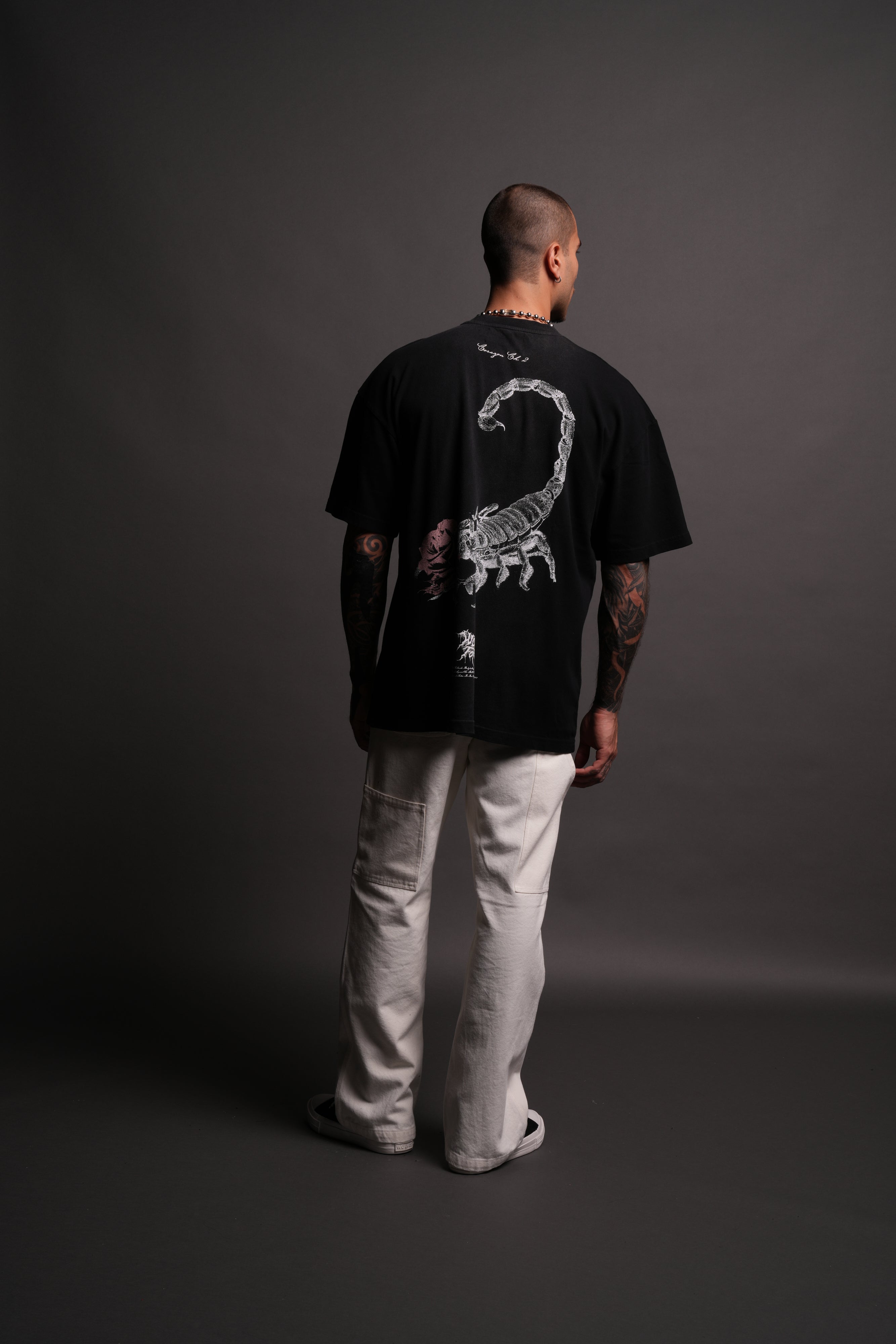 Scorpion Rose "Premium" Oversized Tee in Black Spine Sun Fade