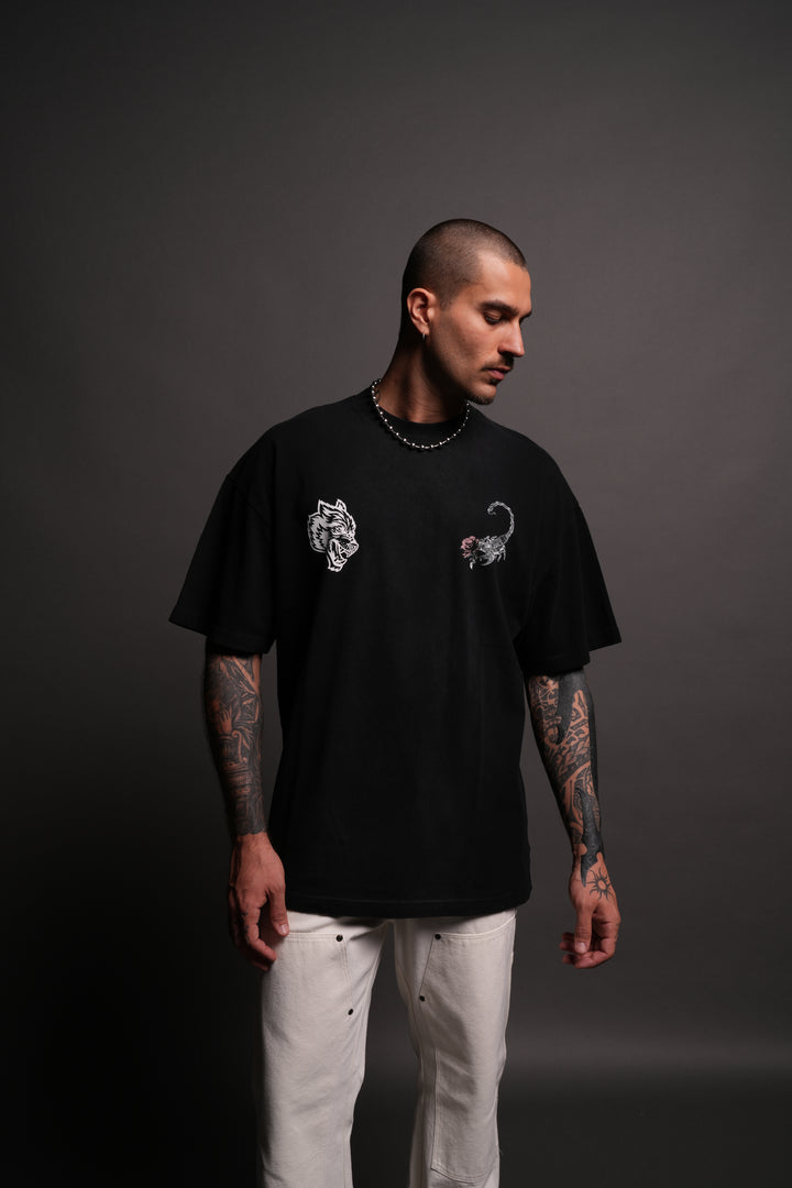 Scorpion Rose "Premium" Oversized Tee in Black Spine Sun Fade