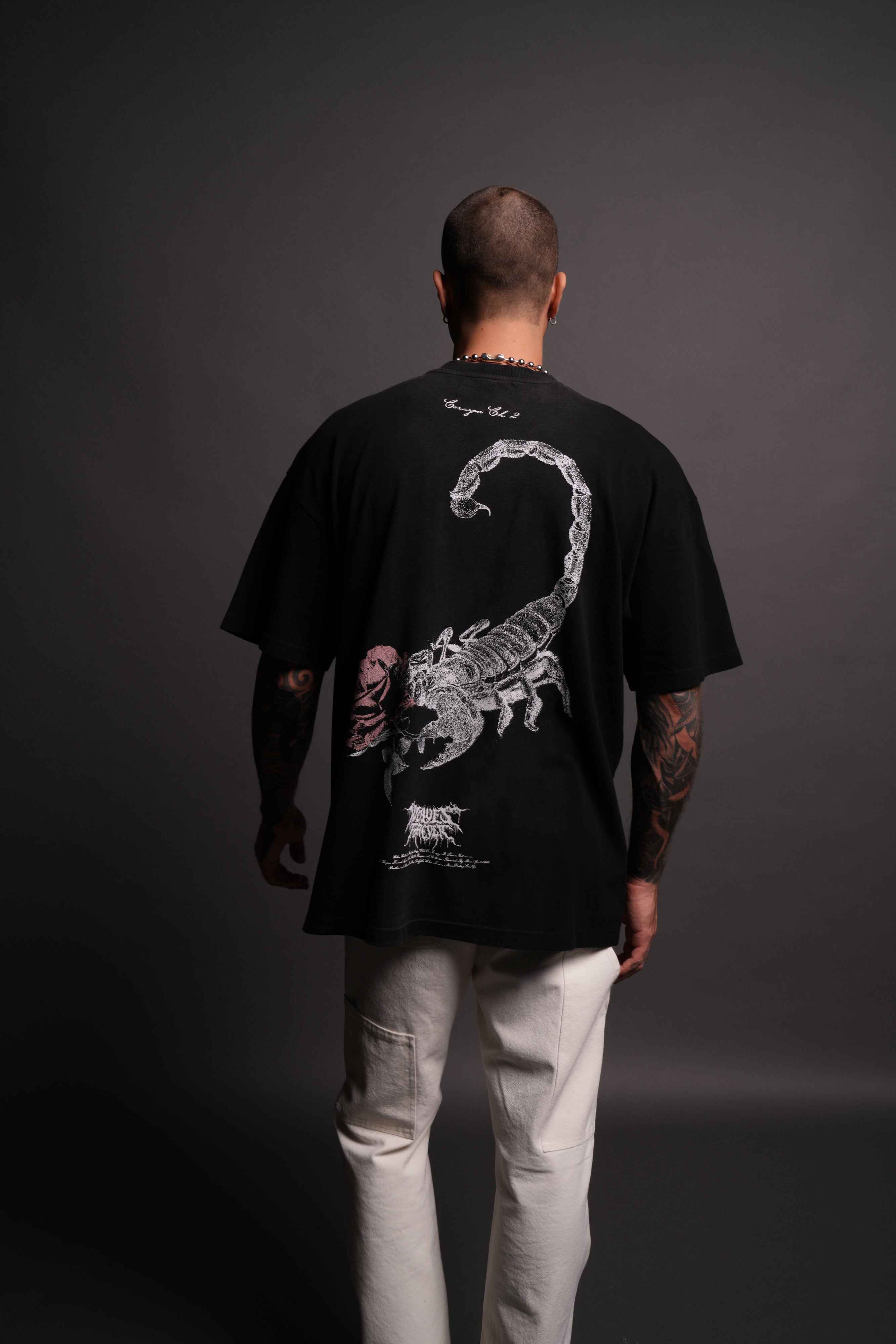 Scorpion Rose "Premium" Oversized Tee in Black Spine Sun Fade