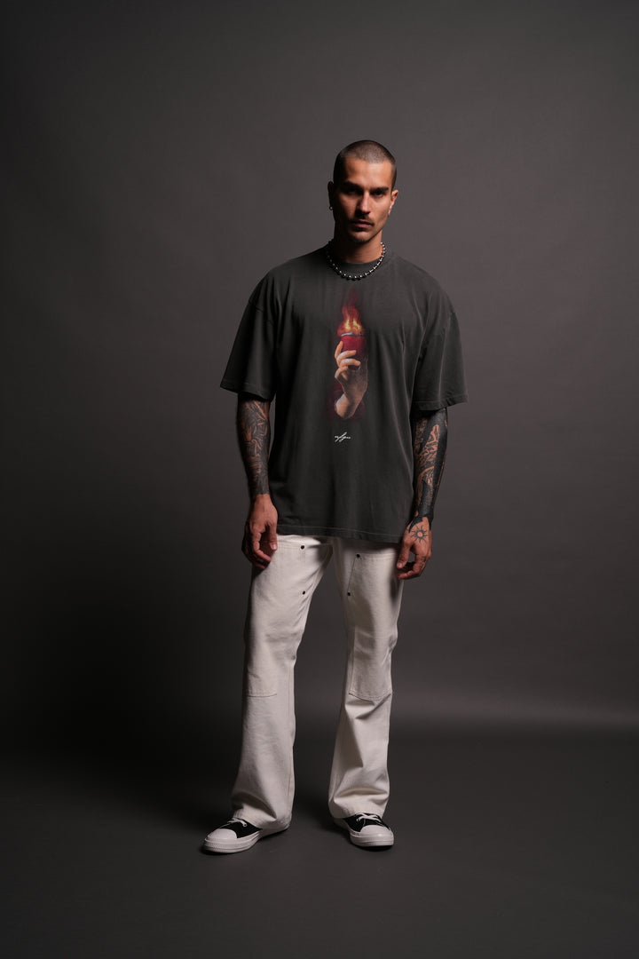 Corazon Sagrado "Premium" Oversized Tee in Wolf Gray
