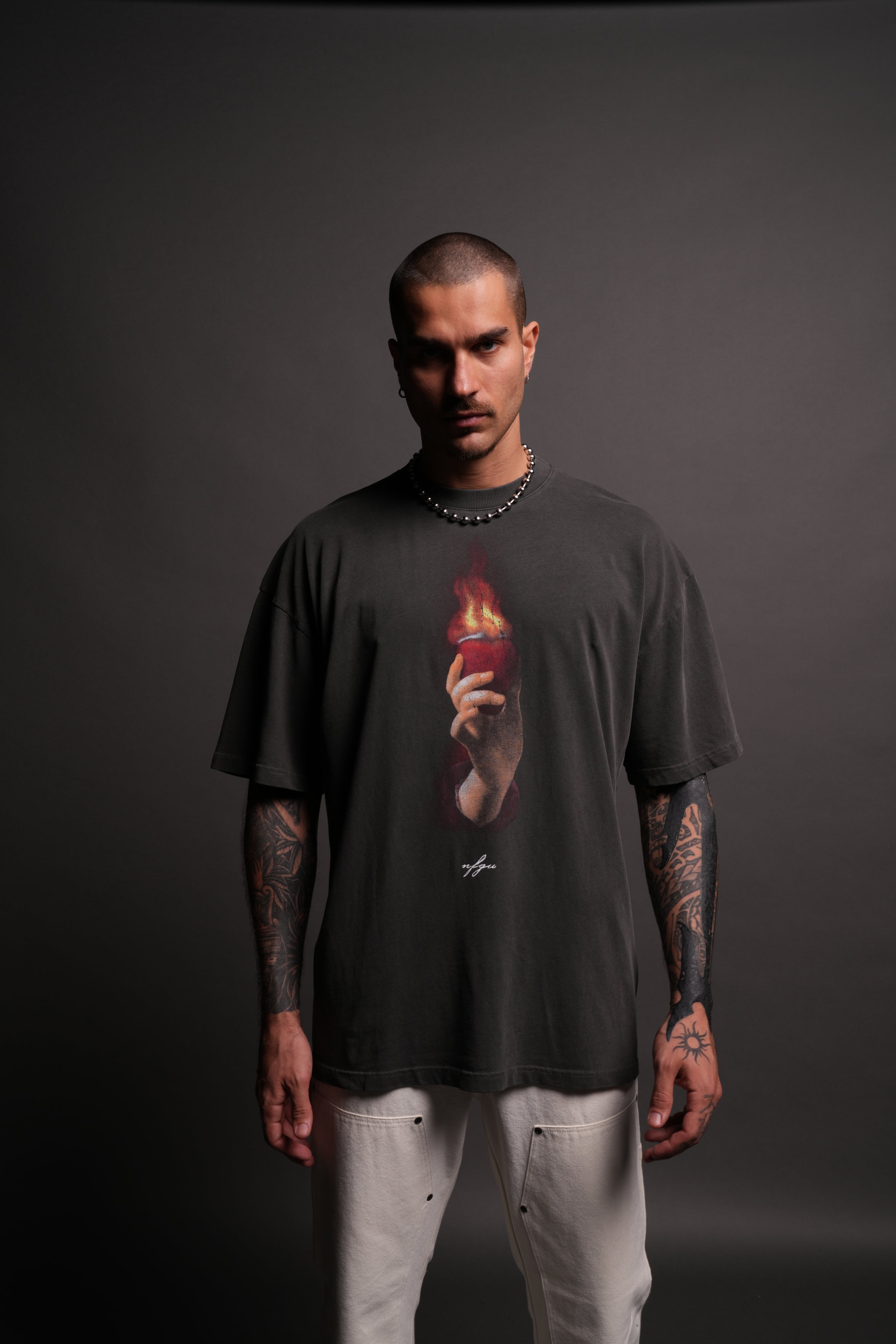 Corazon Sagrado "Premium" Oversized Tee in Wolf Gray