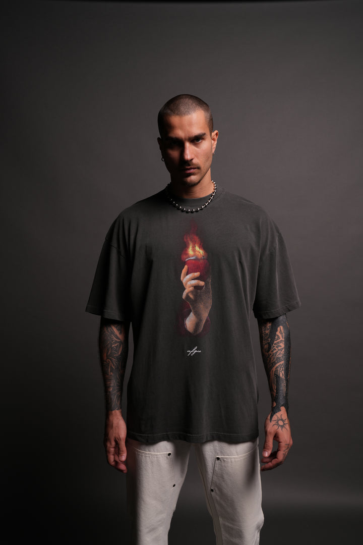 Corazon Sagrado "Premium" Oversized Tee in Wolf Gray