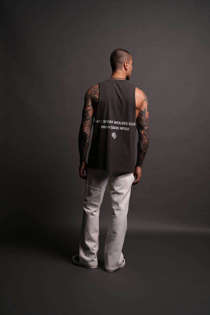 Corazon Sagrado Grunge "Tommy" Muscle Tee in Wolf Gray