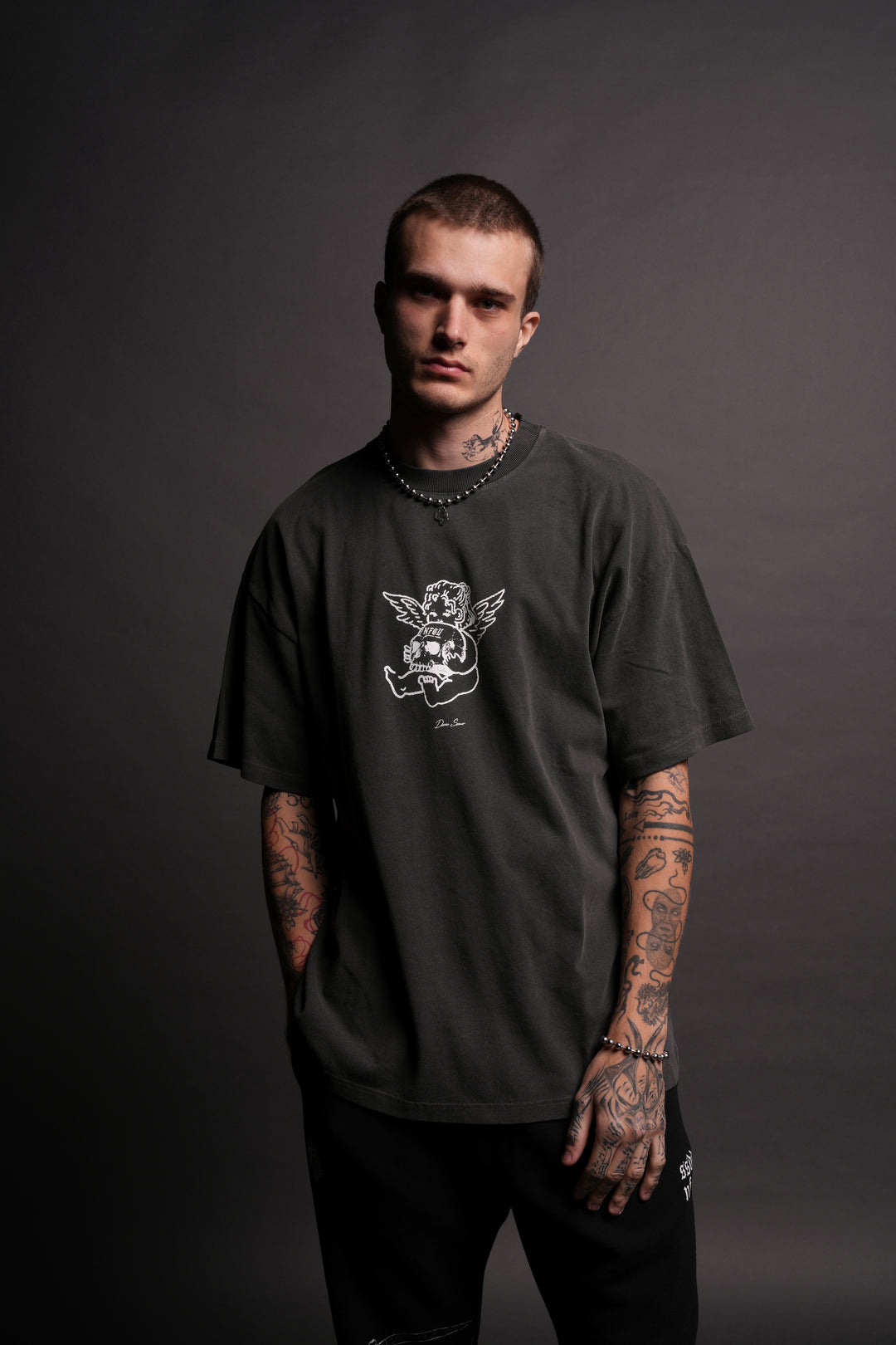 Cherub and the Skull "Premium" Oversized Unisex Tee in Wolf Gray