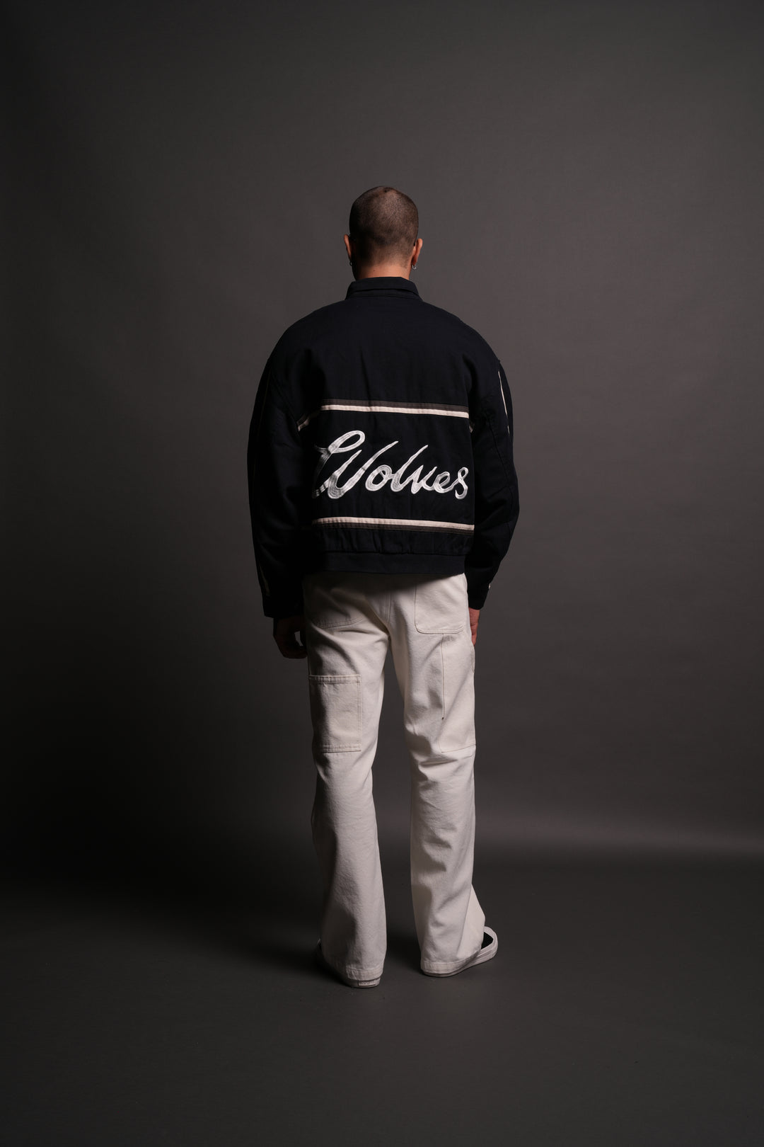 Wolves Club Script Big Moe Jacket in Navy/Cream/Wolf Gray