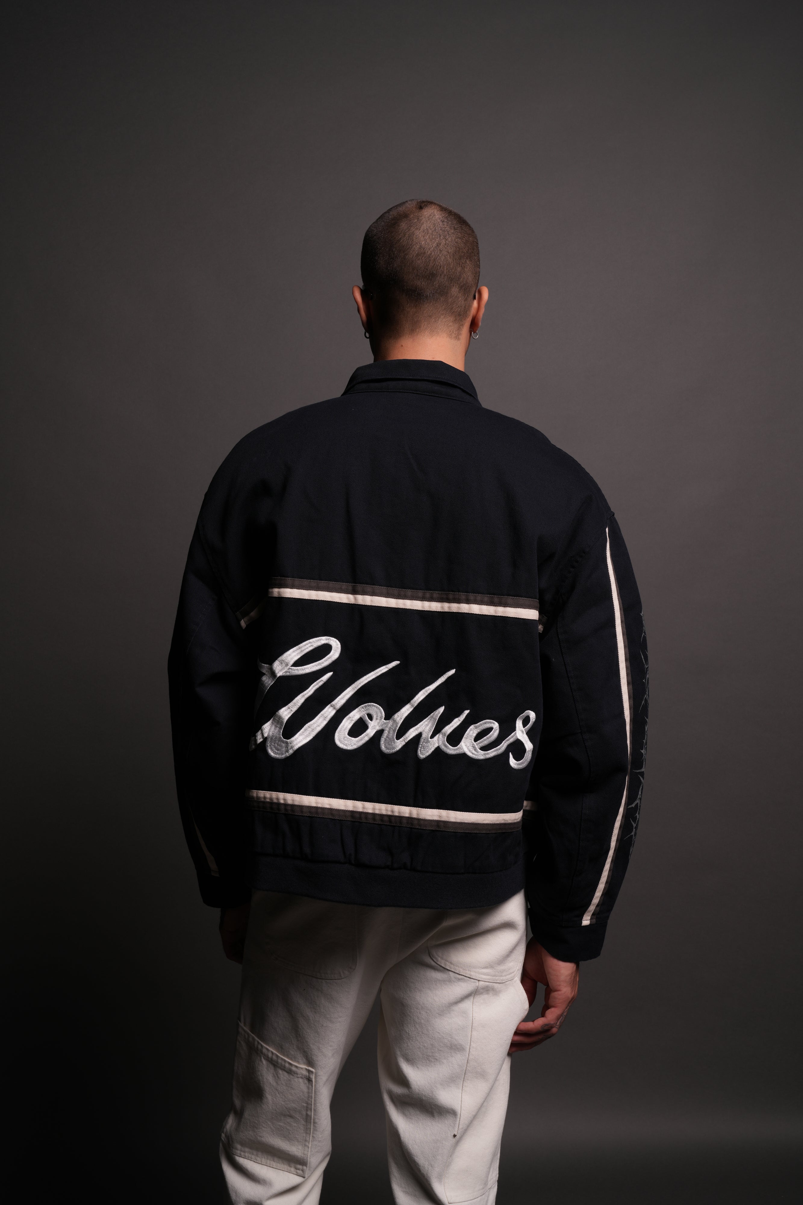 Wolves Club Script Big Moe Jacket in Navy/Cream/Wolf Gray