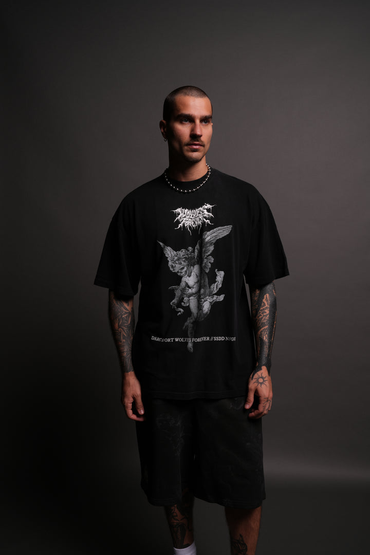 Life From Death "Premium" Oversized Tee in Black Spine Sun Fade