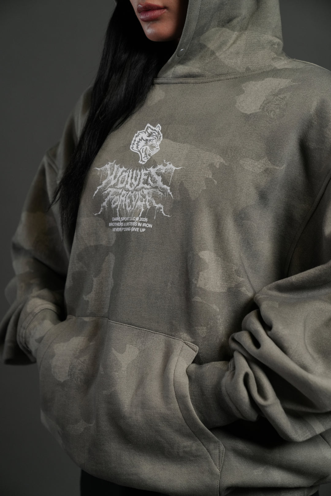 Drip Hesh WLVS FRVR Unisex "Pierce" Hoodie in Lush Vintage Woodland Camo