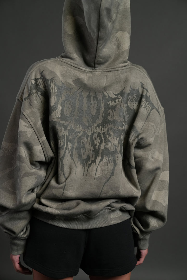Drip Hesh WLVS FRVR Unisex "Pierce" Hoodie in Lush Vintage Woodland Camo