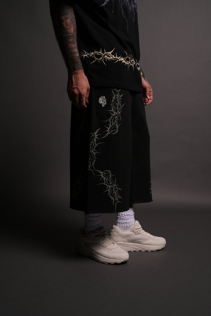 Thorns Oversized Omen Cropped Sweat Pants in Black