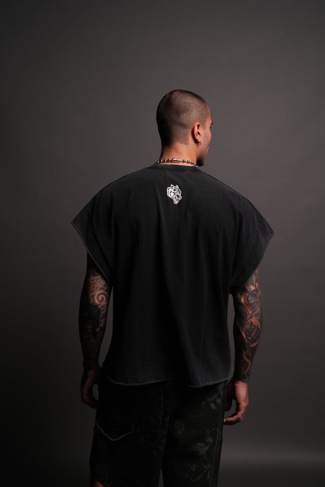 Watch Over Me Grunge Cut-Off Tee in Black