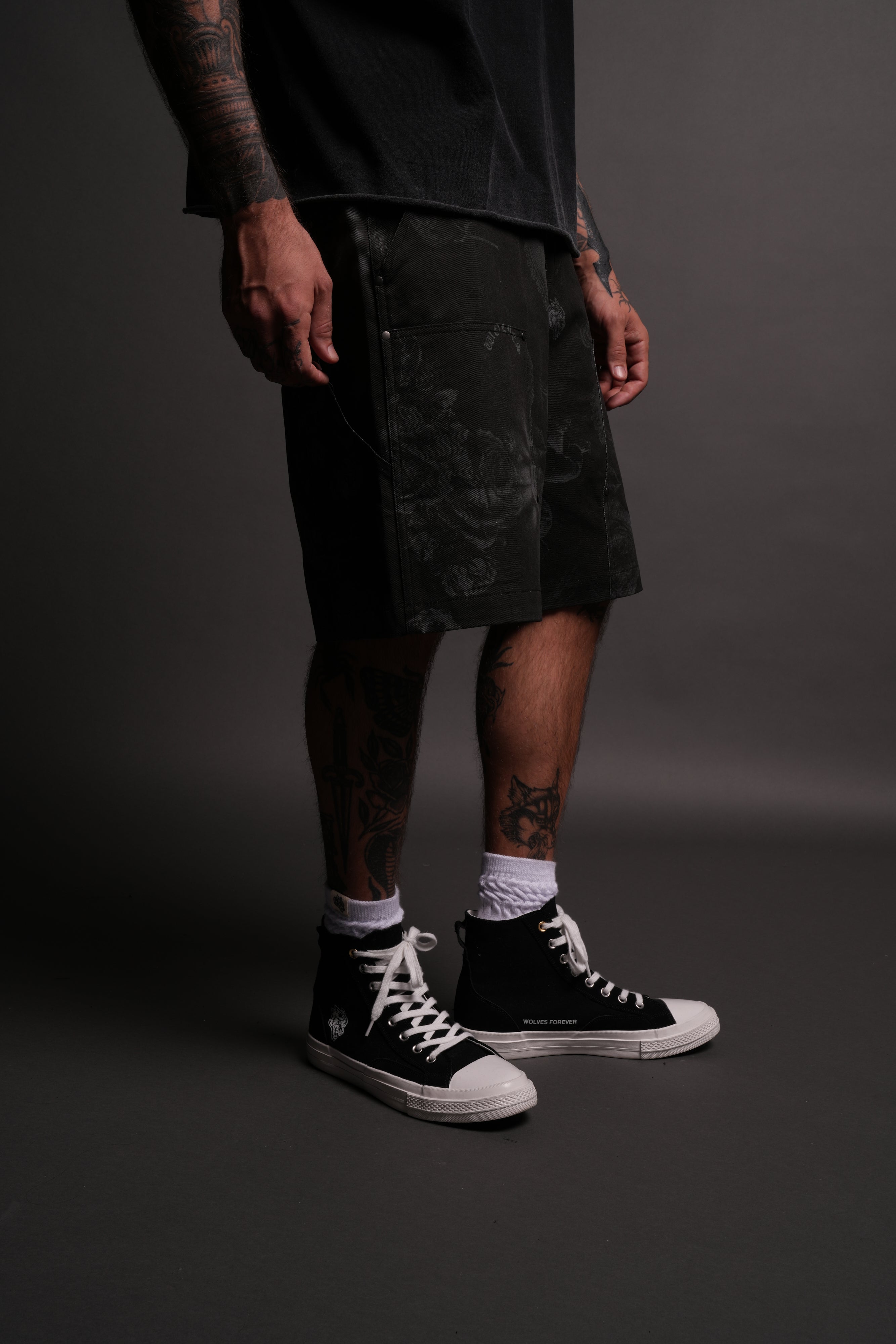 Wolf Chopper Oversized Clark Utility Shorts in Luna