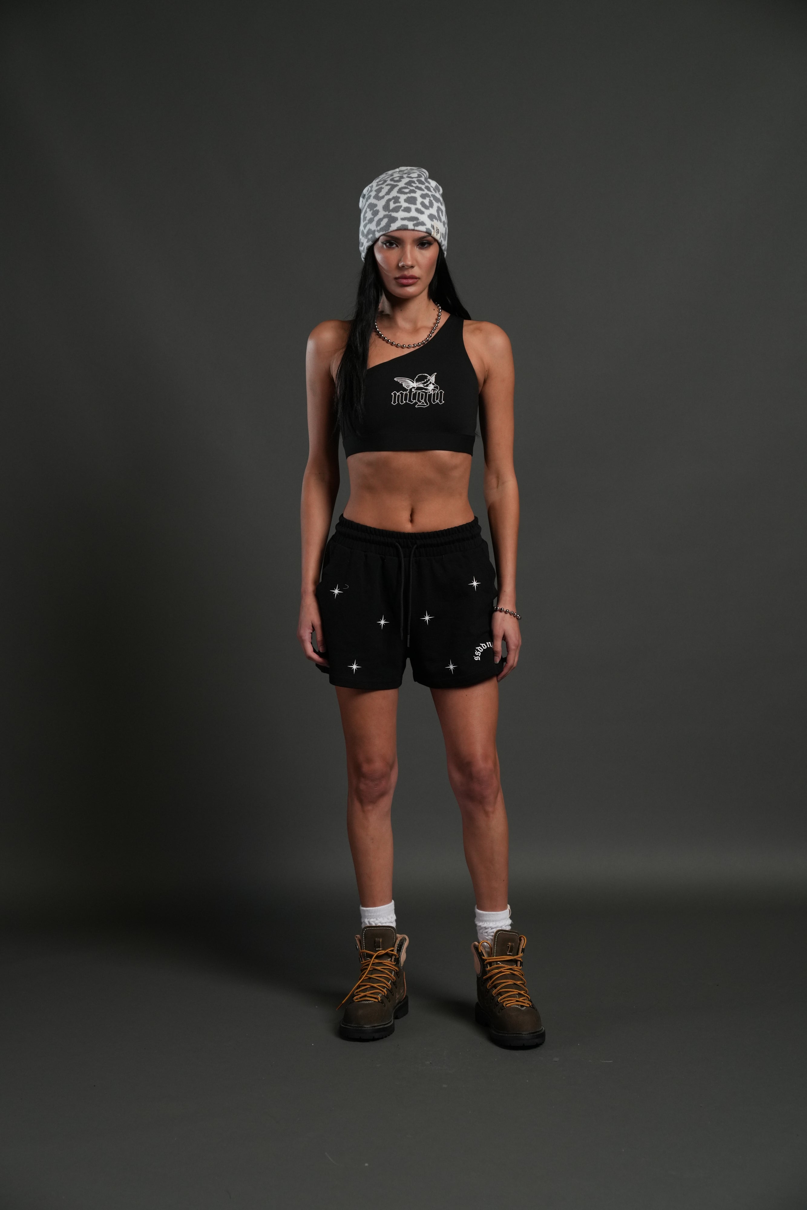 Cherub NFGU One Shoulder Sports Bra in Black