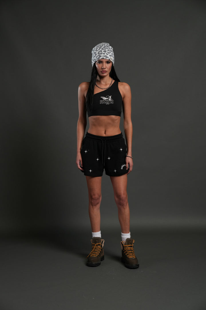 Cherub NFGU One Shoulder Sports Bra in Black