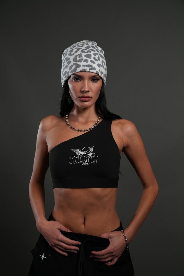 Cherub NFGU One Shoulder Sports Bra in Black