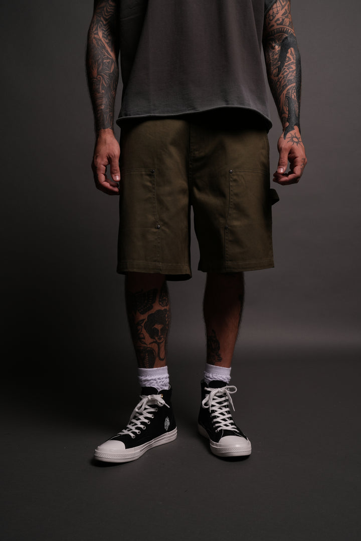 Wolf Chopper Oversized Clark Utility Shorts in Olive