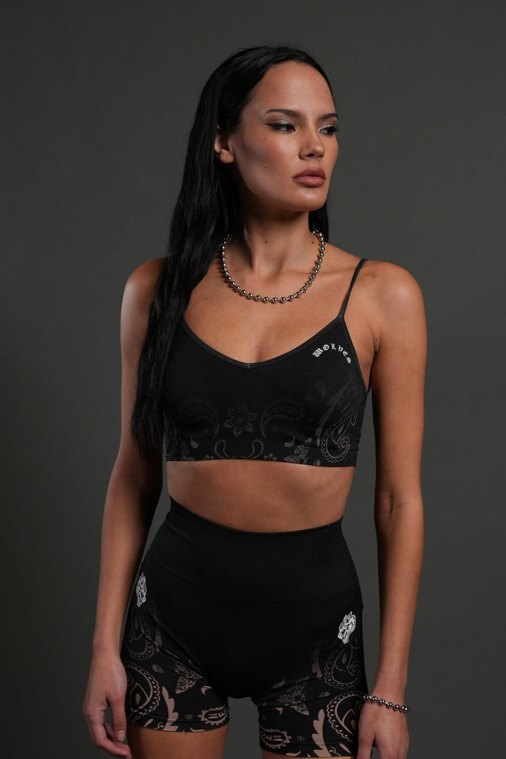 Faded Paisley "Maya" Soft Seamless Bra in Black