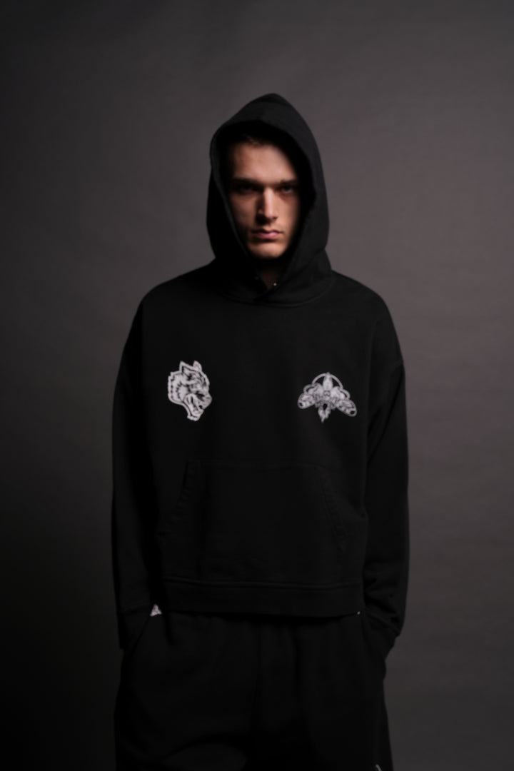 Moth Forever "Grunge" Box Cut Hoodie in Black