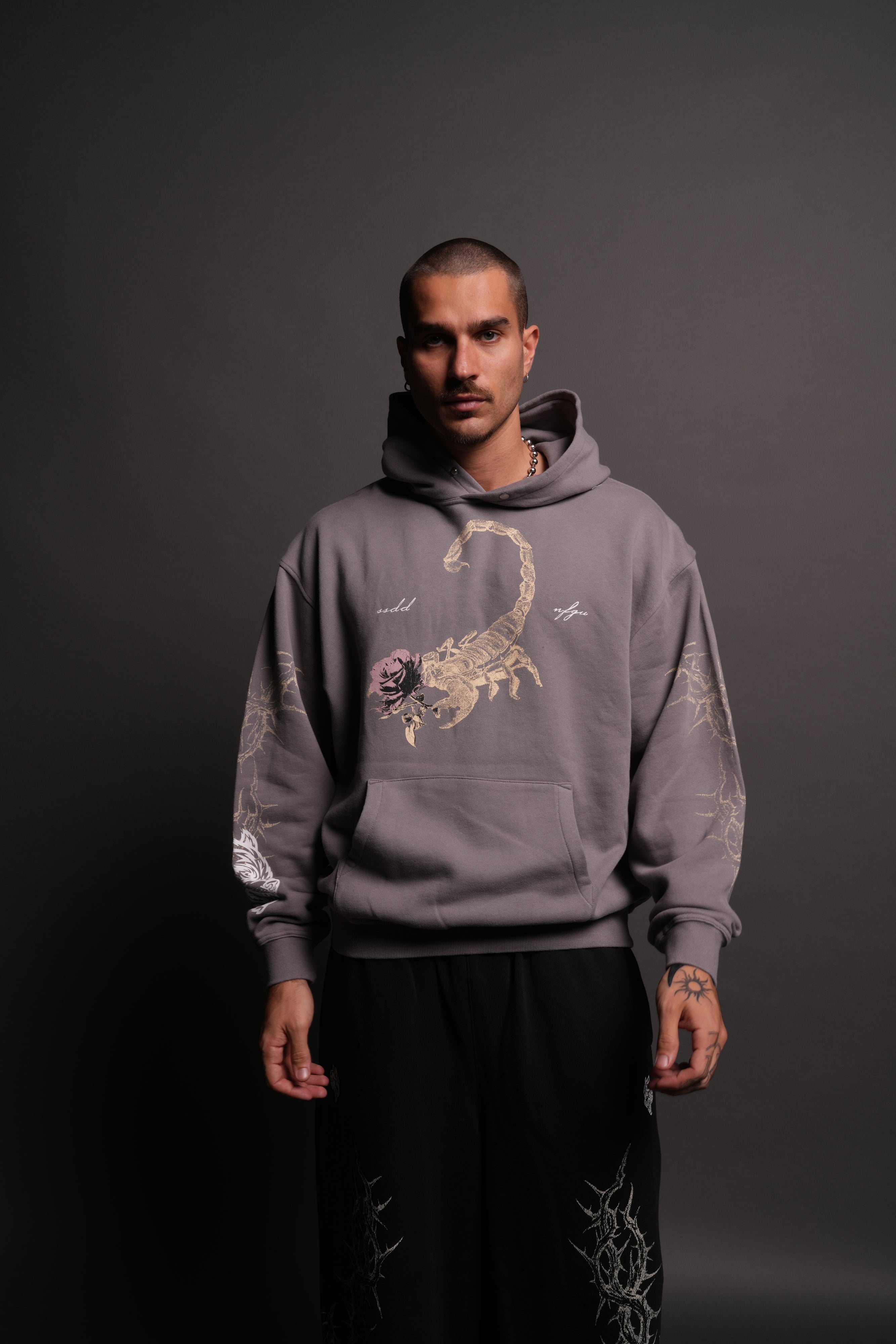 Scorpion Rose "Pierce" Hoodie in Dove Gray