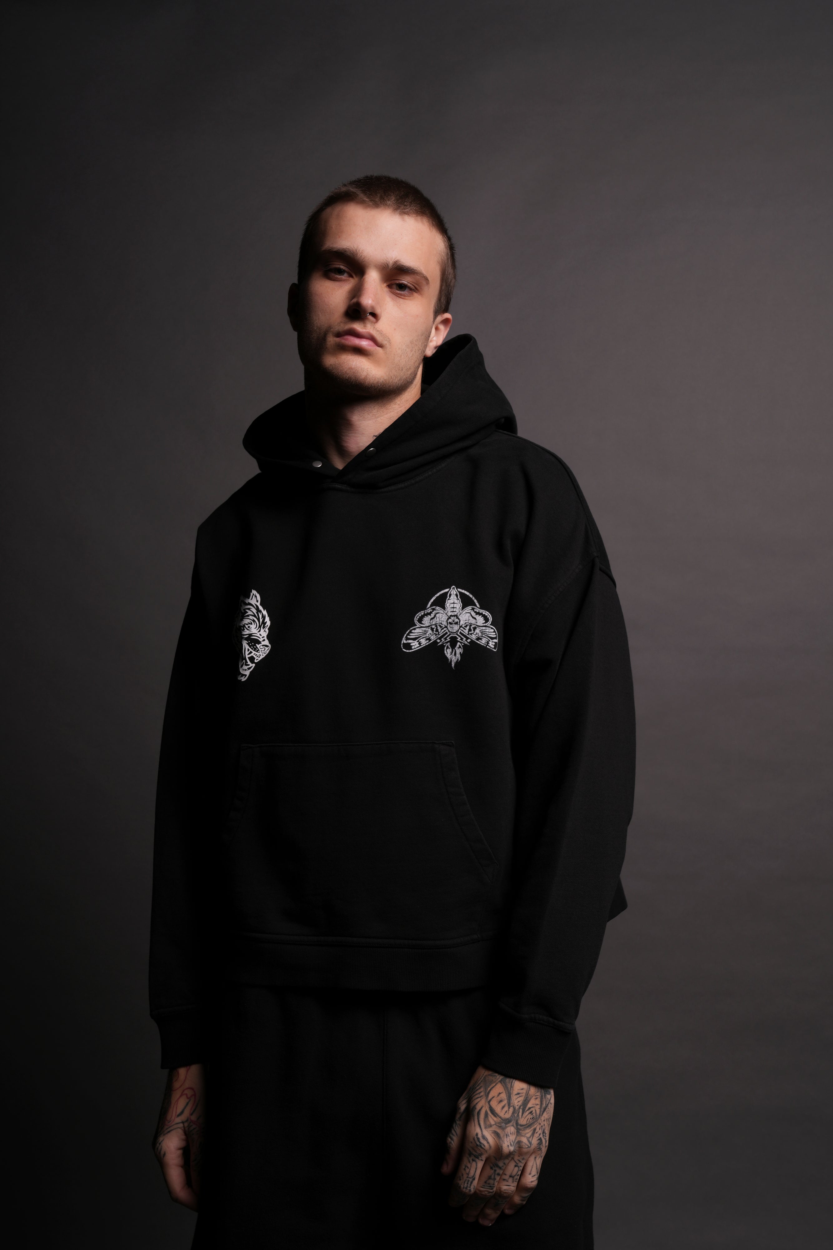 Moth Forever "Grunge" Box Cut Hoodie in Black